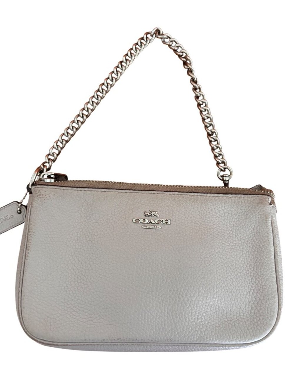COACH Nolita Wristlet Bag Pebbled Leather Chain Clutch Neutral Nude - Picture 3 of 12